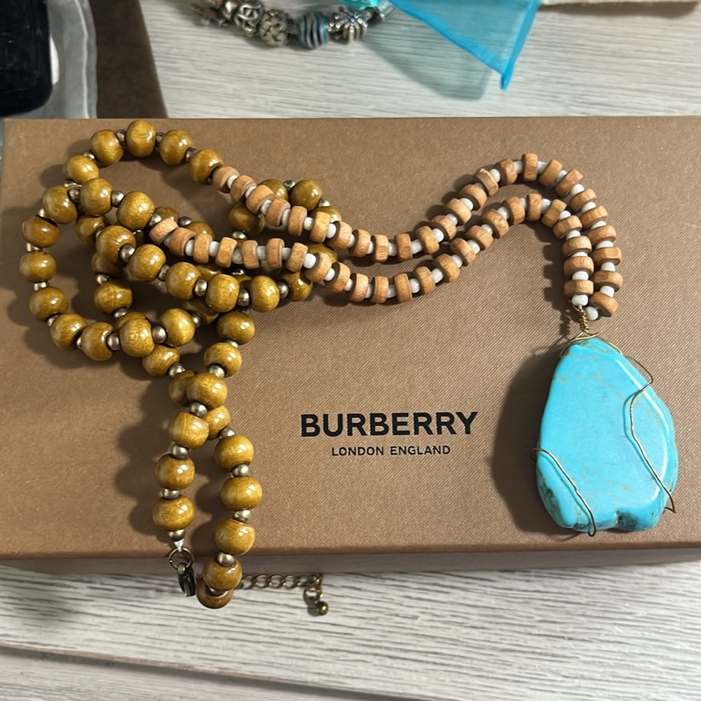 Turquoise & Wood Mixed Media Necklace